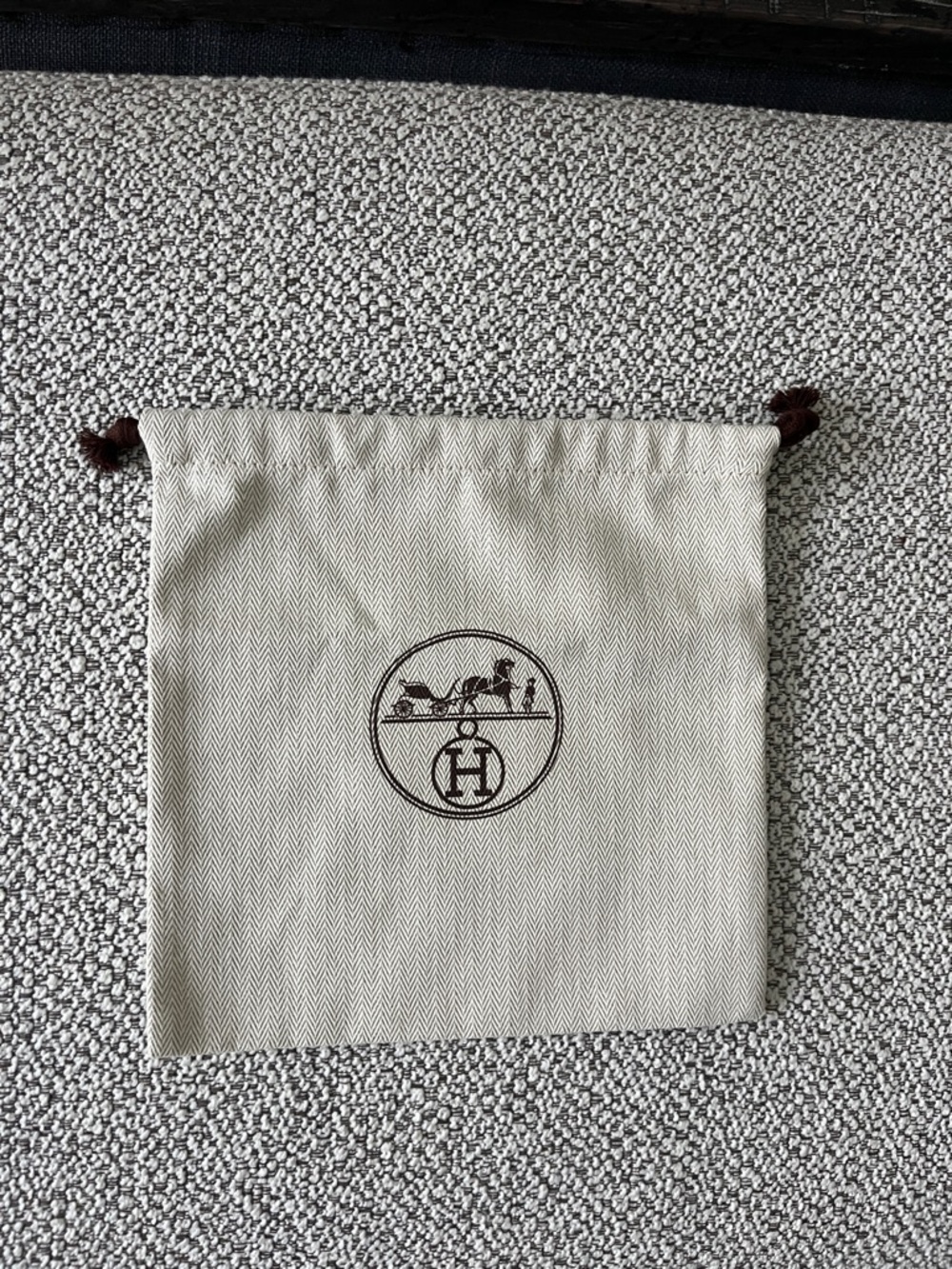 Drawstring Dust Bag with Equestrian Logo - Beige & Brown